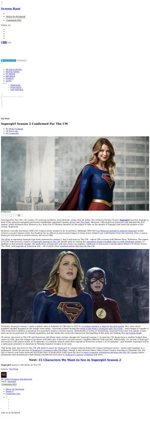 Screen Rant Supergirl Season 2 Confirmed for the CW Next: 15
