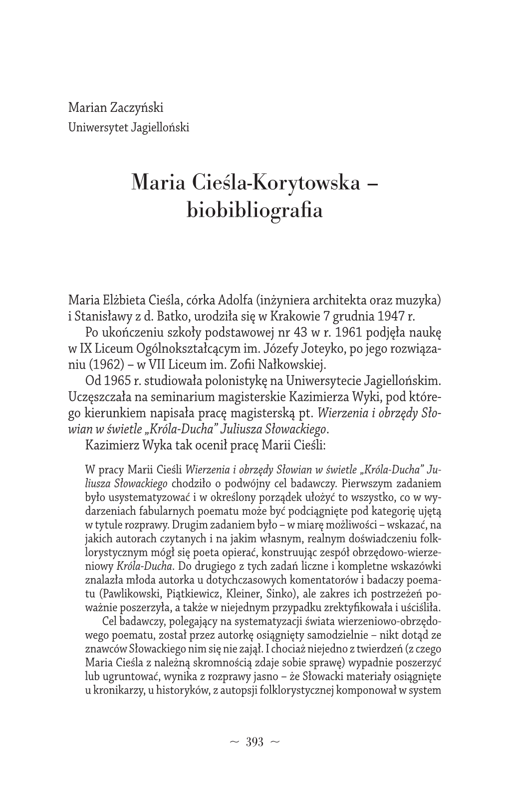 Maria Cieśla-Korytowska – Biobibliografia