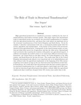 The Role of Trade in Structural Transformation∗