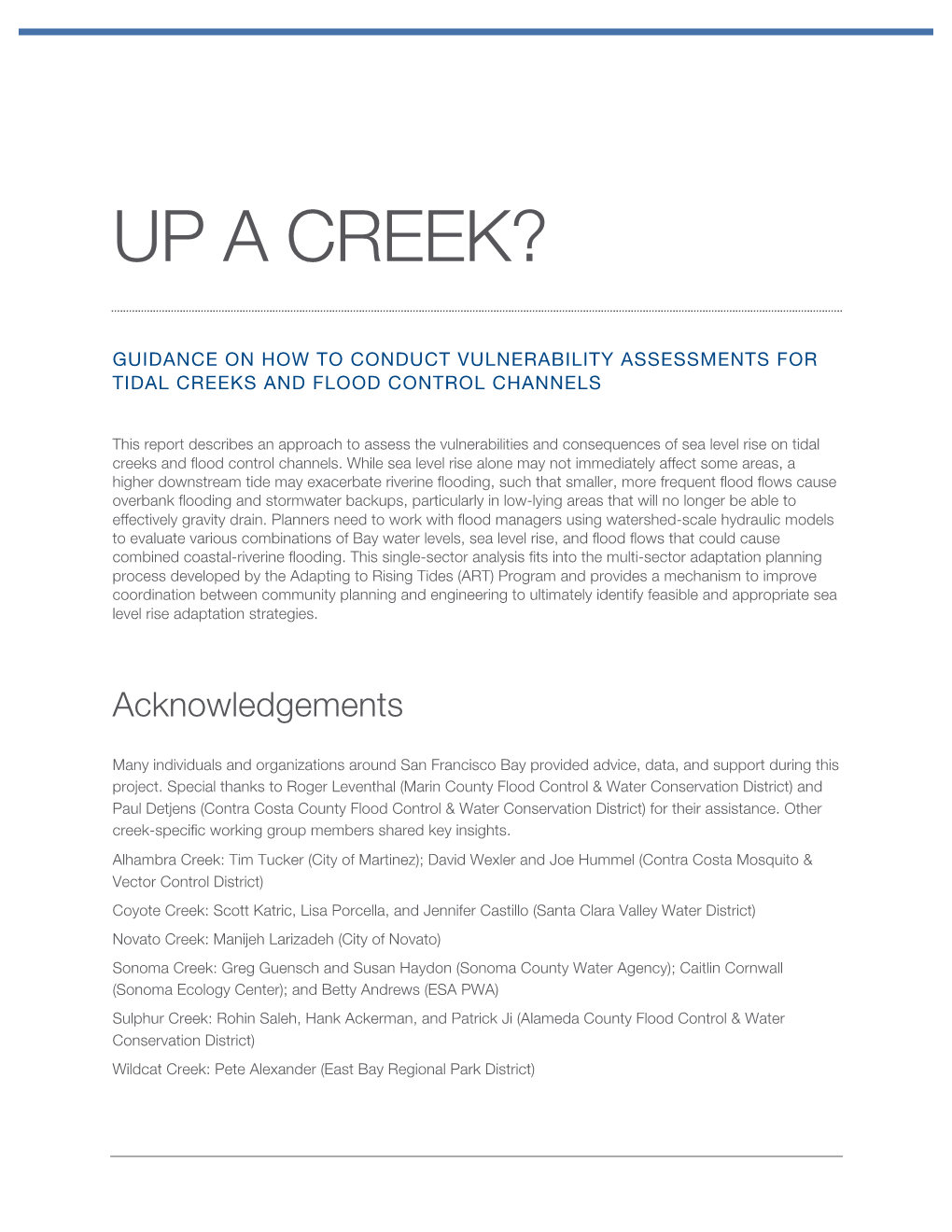 Tidal Creek Flood Control Vulnerability Assessment Guidance