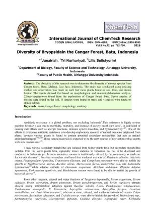 Diversity of Bryopsidain the Cangar Forest, Batu, Indonesia International Journal of Chemtech Research
