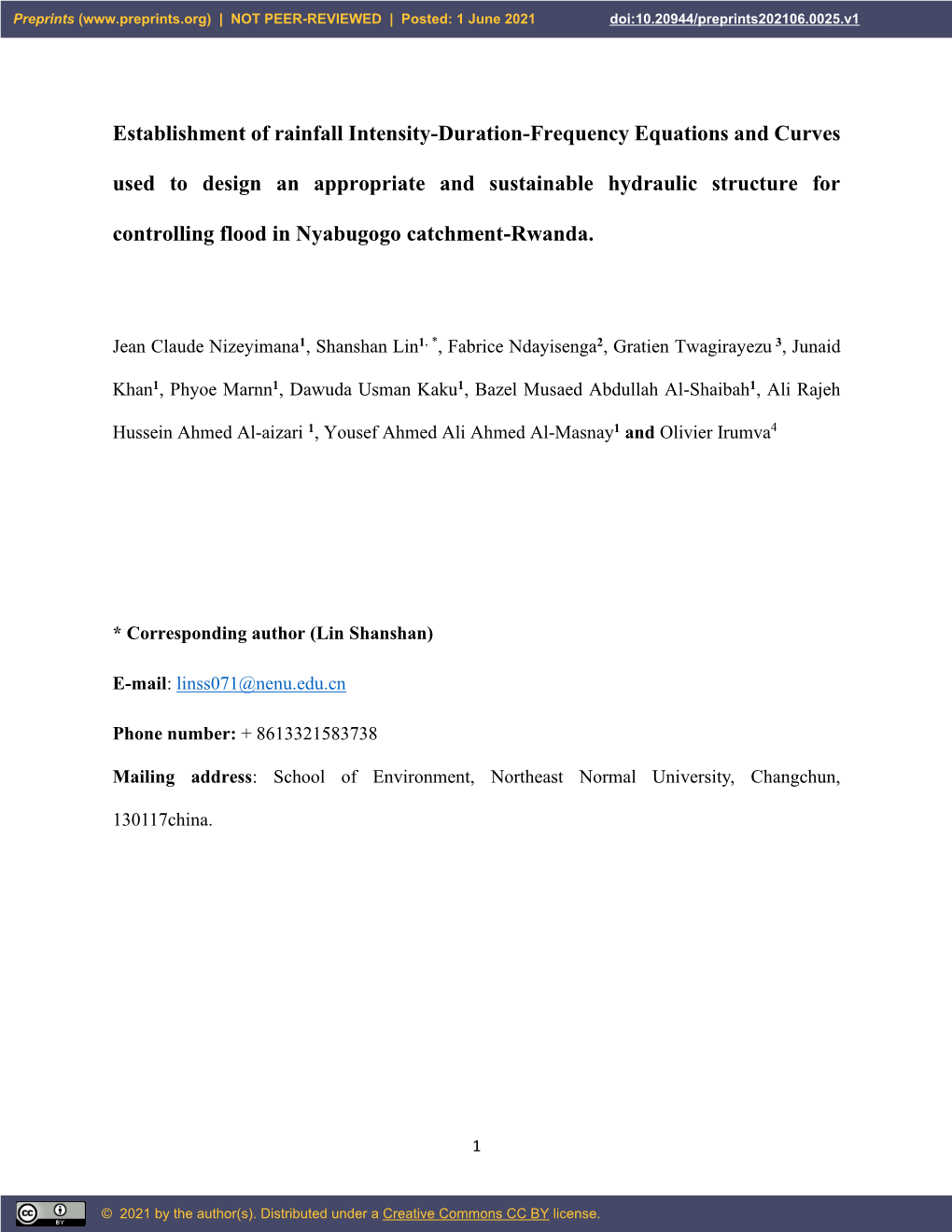 Establishment of Rainfall Intensity-Duration-Frequency Equations and Curves