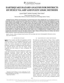 Earthquake Hazard Analysis for Districts of Düzce Via Ahp and Fuzzy Logic Methods