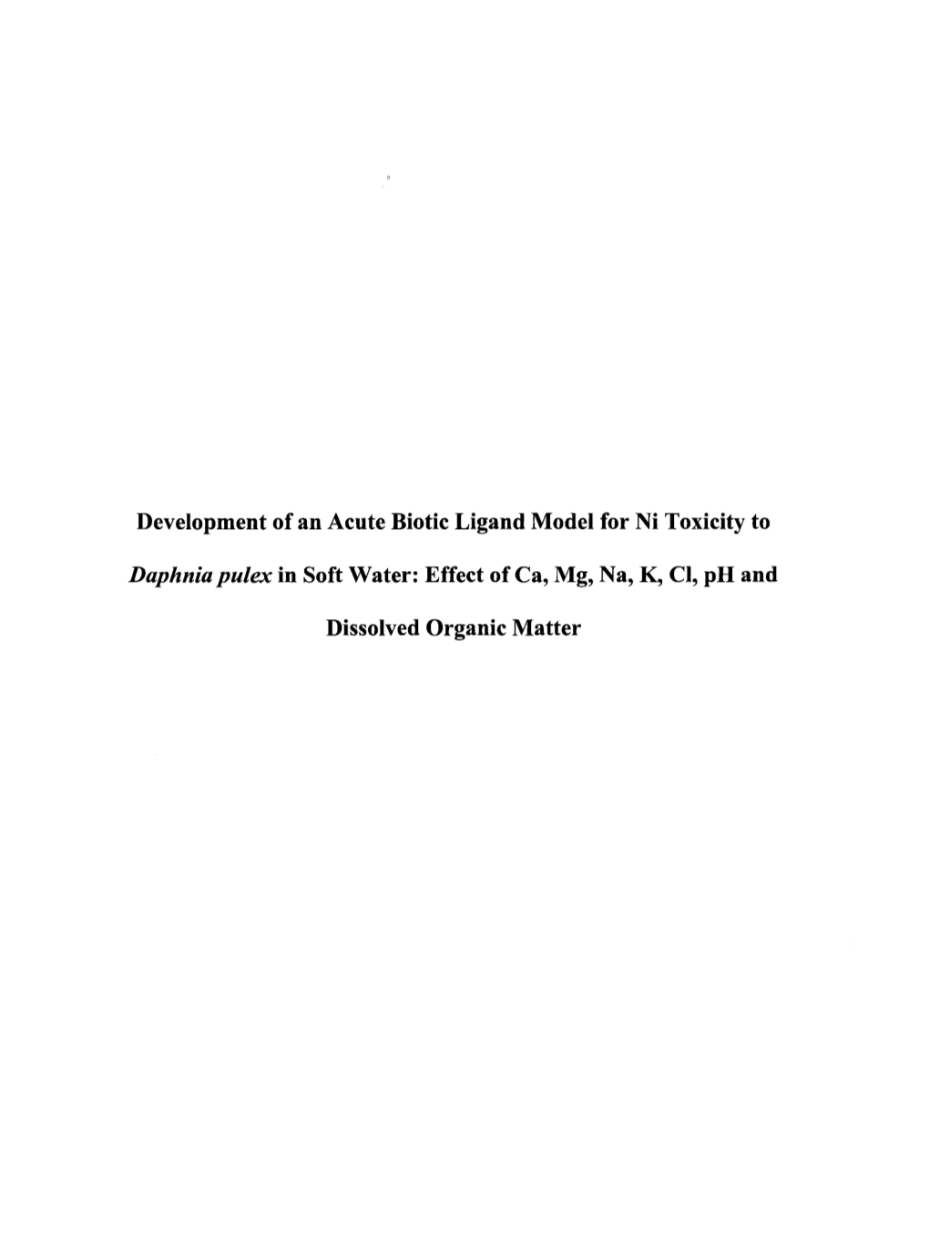 Development of an Acute Biotic Ligand Model for Ni Toxicity To