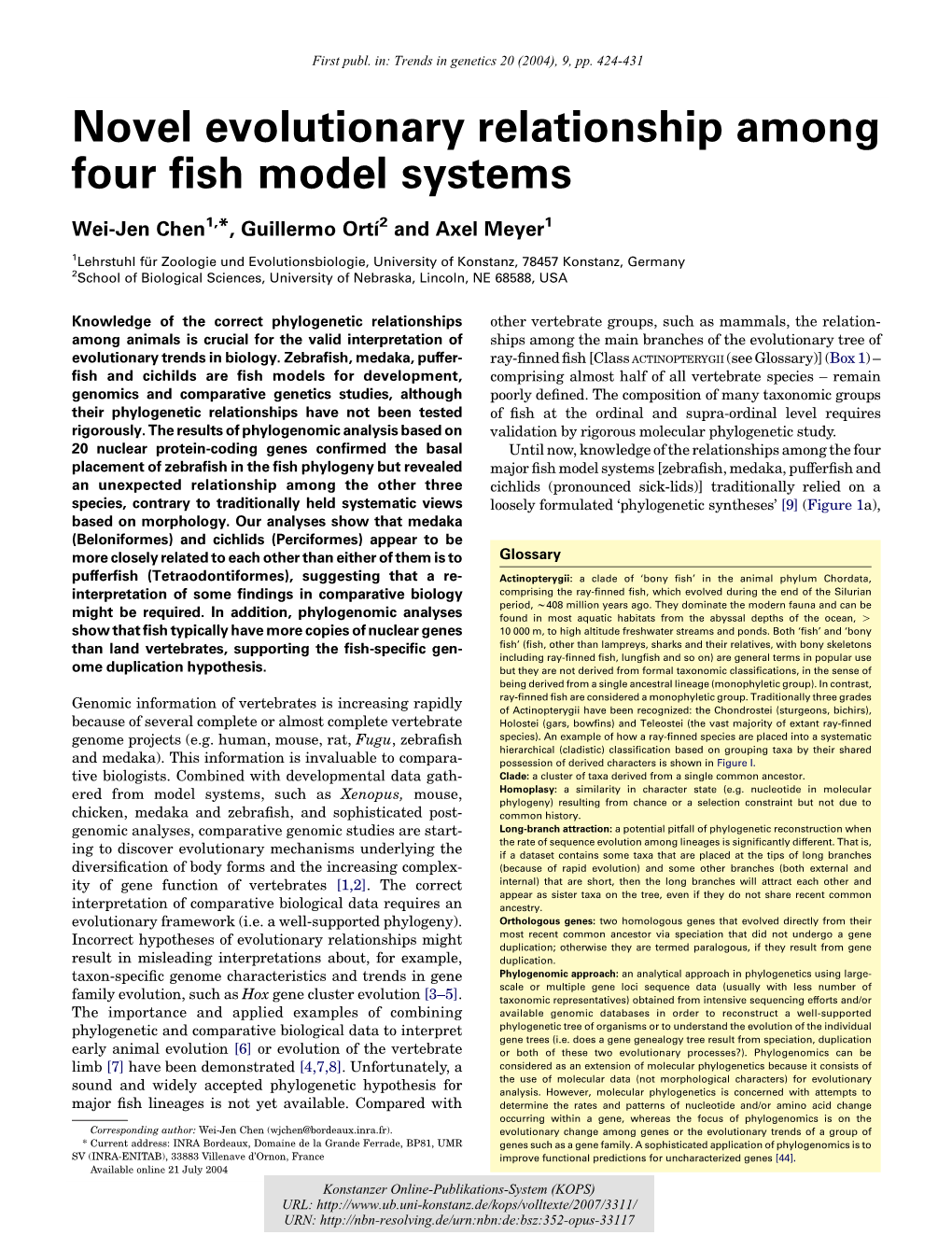 Novel Evolutionary Relationship Among Four Fish Model Systems