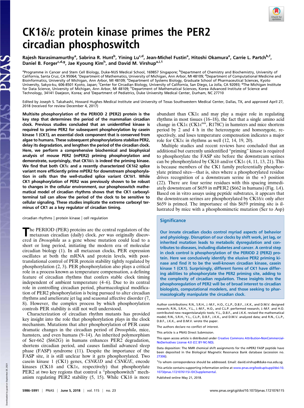 Ck1δ/Ε Protein Kinase Primes the PER2 Circadian Phosphoswitch