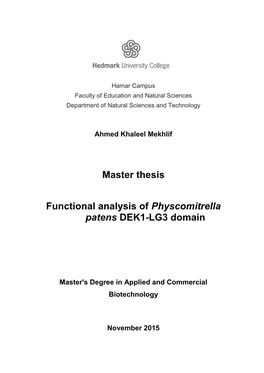 Master Thesis Functional Analysis of Physcomitrella Patens DEK1-LG3