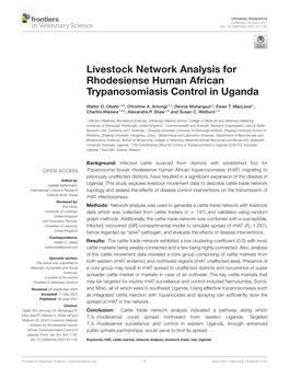 Livestock Network Analysis for Rhodesiense Human African Trypanosomiasis Control in Uganda