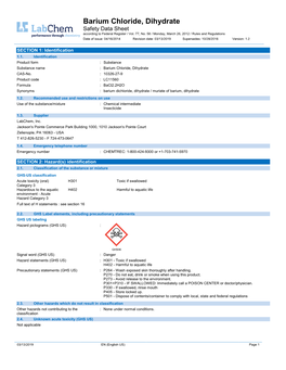 Barium Chloride, Dihydrate Safety Data Sheet According to Federal Register / Vol