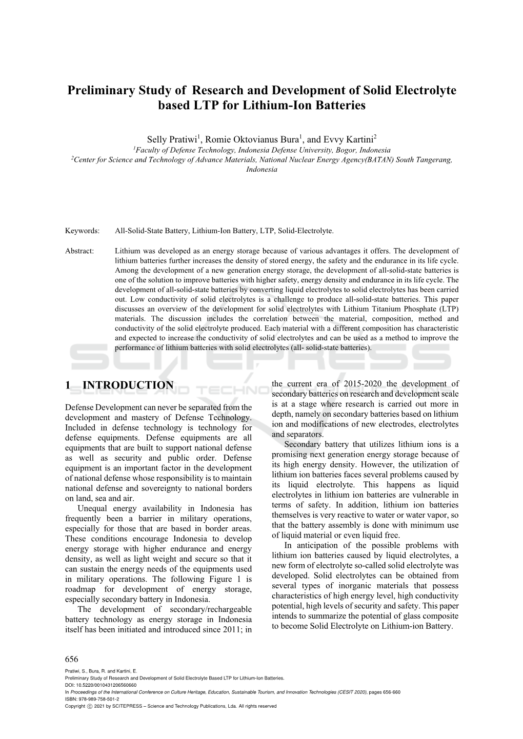 Preliminary Study of Research and Development of Solid Electrolyte Based LTP for Lithium-Ion Batteries