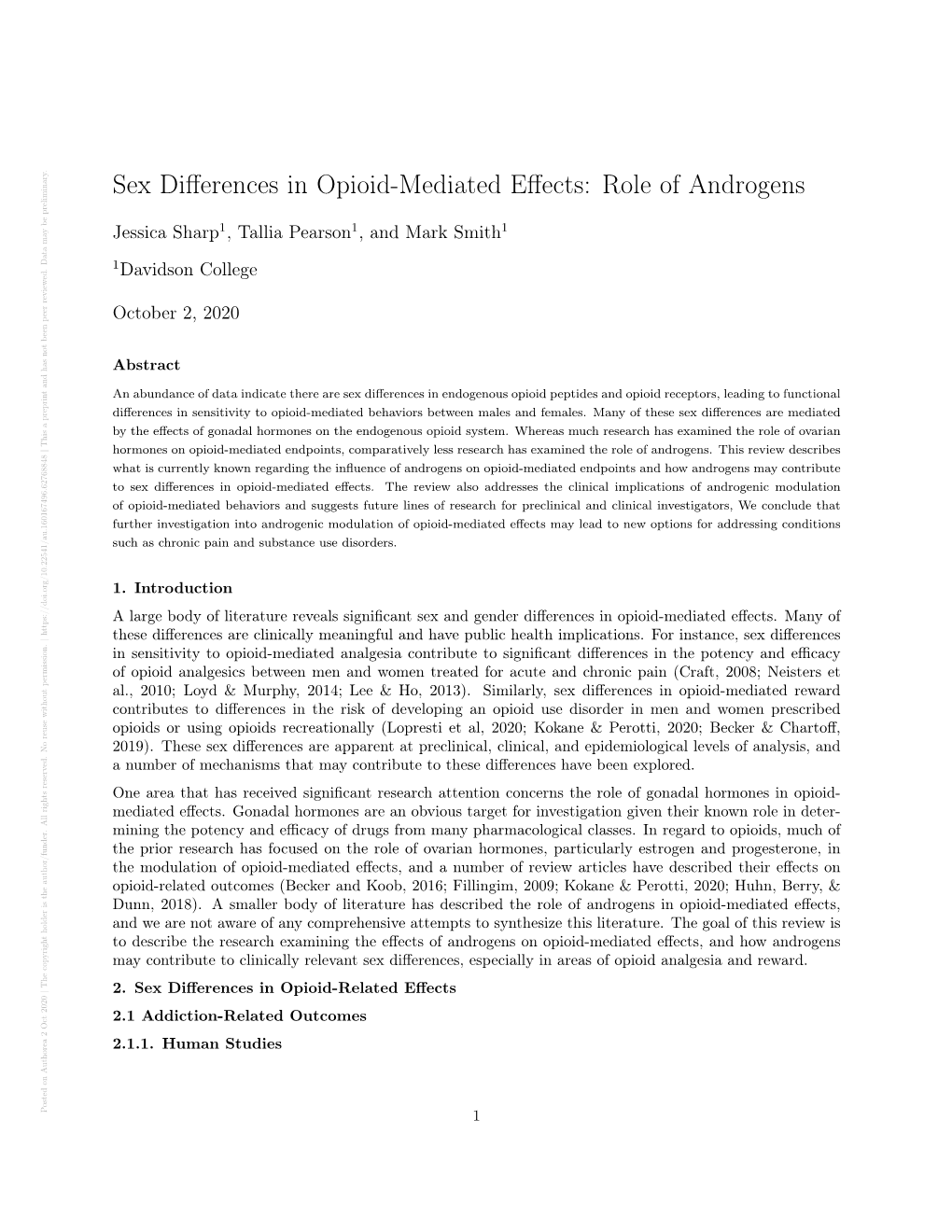 Sex Differences in Opioid-Mediated Effects: Role Of