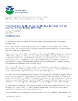 From the Shtetl to the Tenement: the East European Jews and America, a Social History 1850-1925