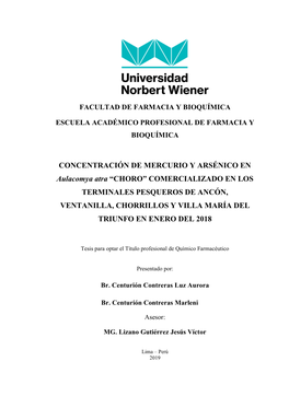 CONCENTRACIÓN DE MERCURIO Y ARSÉNICO EN Aulacomya Atra