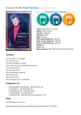 Conway Twitty Final Touches Mp3, Flac, Wma