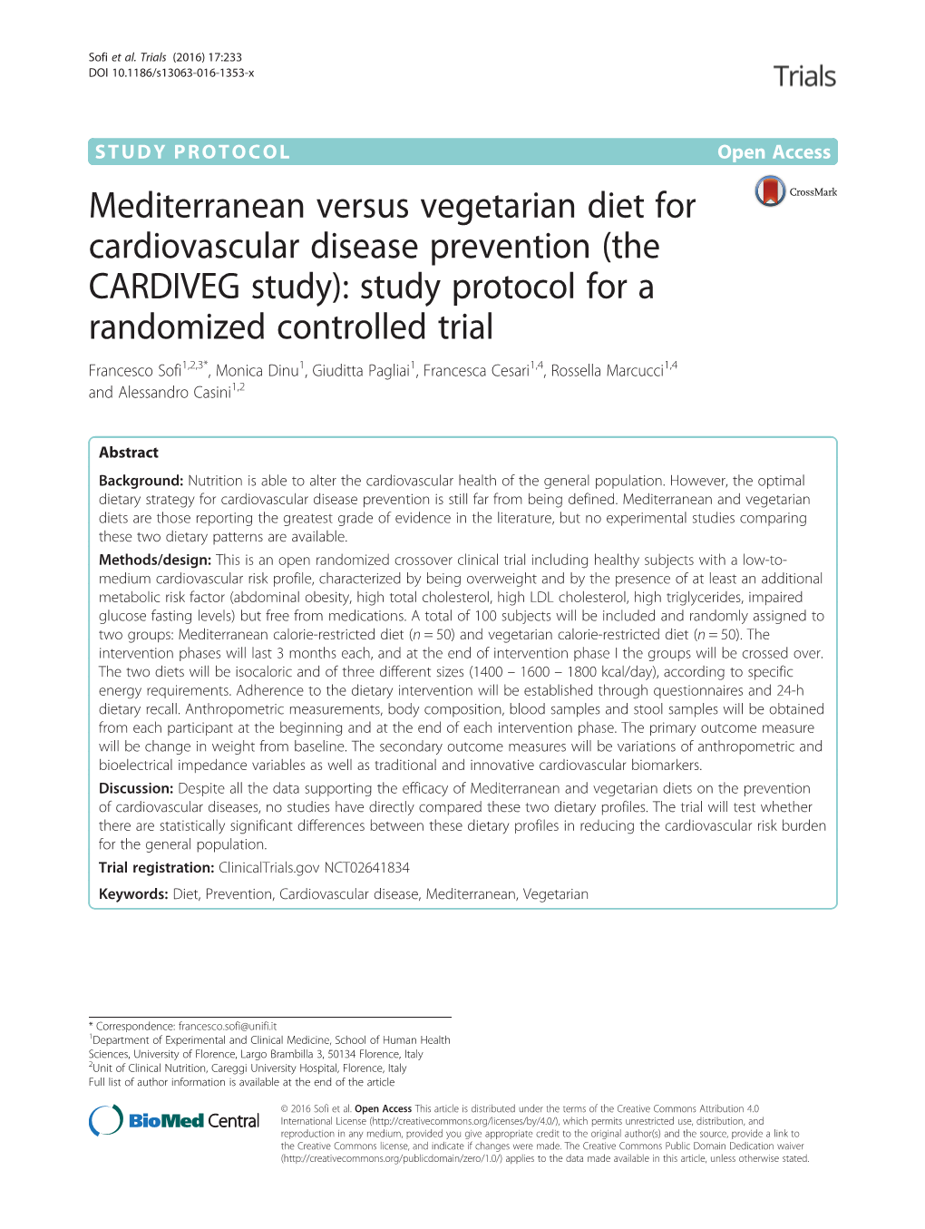 Mediterranean Versus Vegetarian Diet for Cardiovascular Disease Prevention