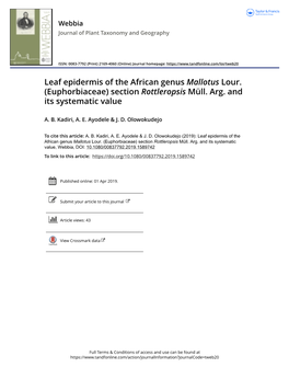 Leaf Epidermis of the African Genus Mallotus Lour. (Euphorbiaceae) Section Rottleropsis Müll