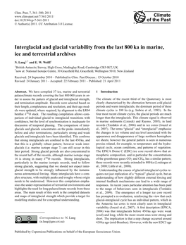 Interglacial and Glacial Variability from the Last 800 Ka in Marine, Ice and Terrestrial Archives