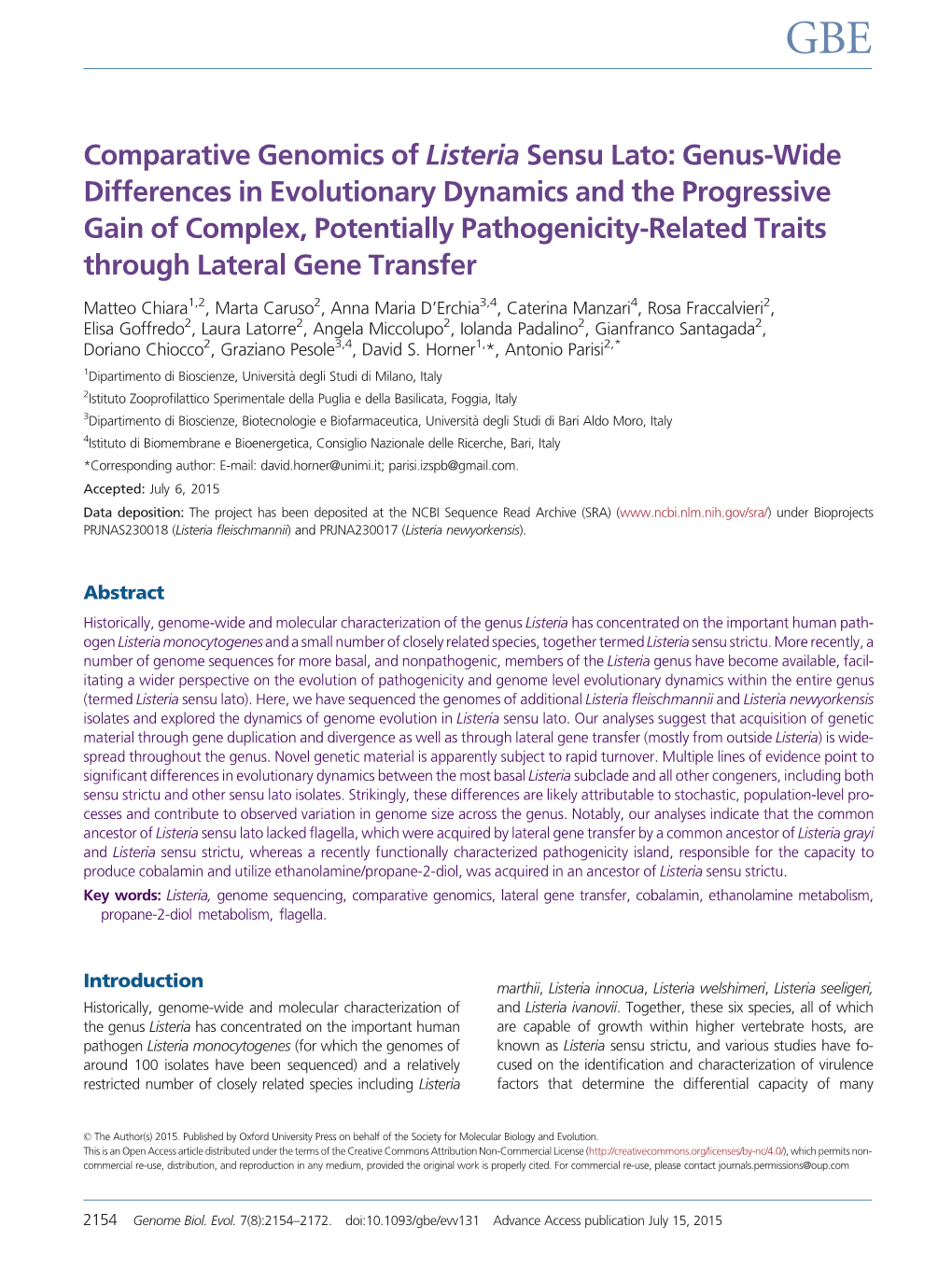 Comparative Genomics of Listeria Sensu Lato