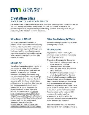 Crystalline Silica in Air & Water, and Health Effects