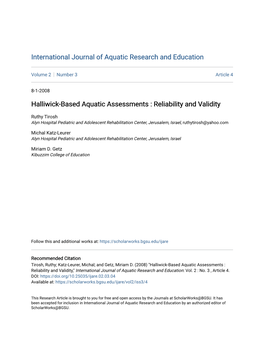 Halliwick-Based Aquatic Assessments : Reliability and Validity
