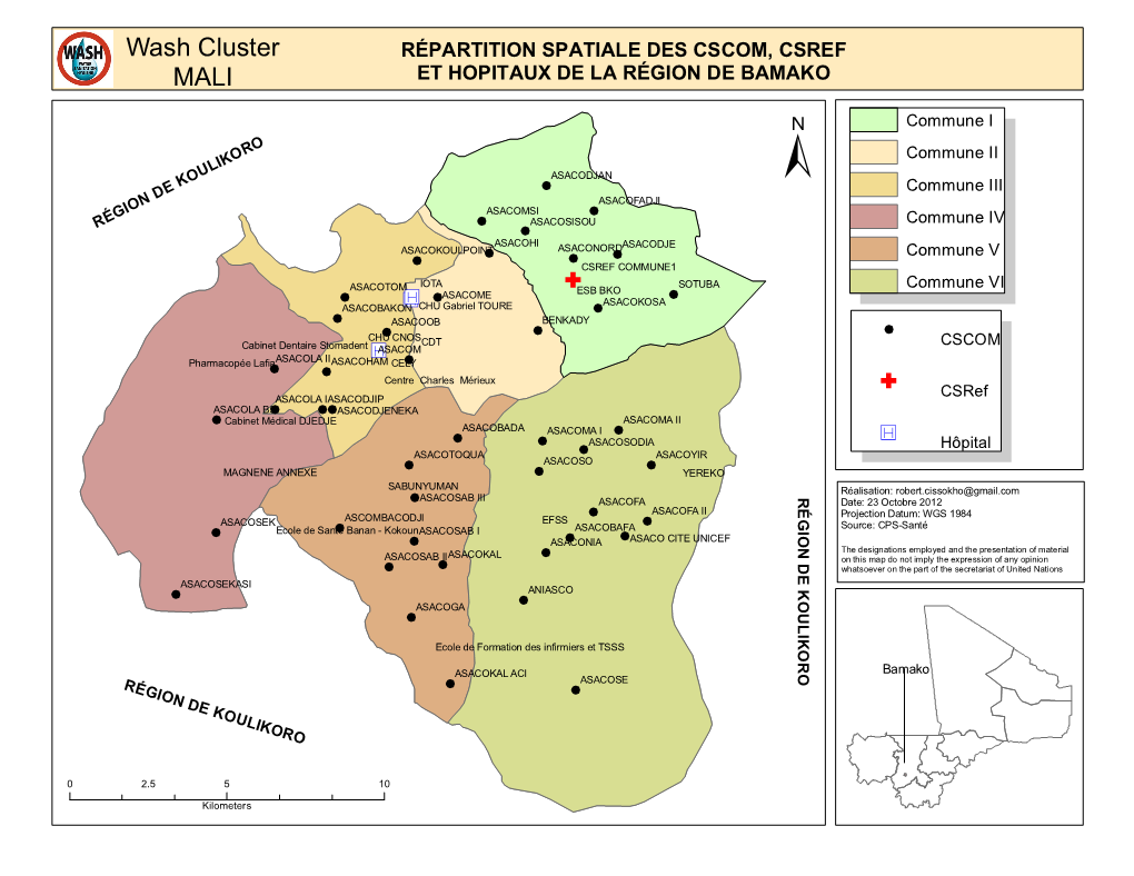 Répartition Spatiale Des Cscom, Csref Et Hopitaux De La Région De Bamako