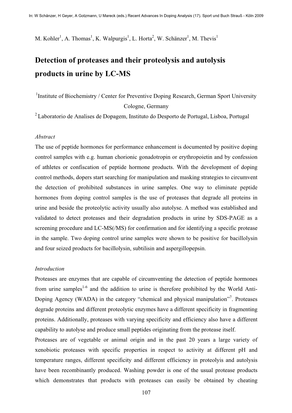 Detection of Proteases and Their Proteolysis and Autolysis Products in Urine by LC-MS