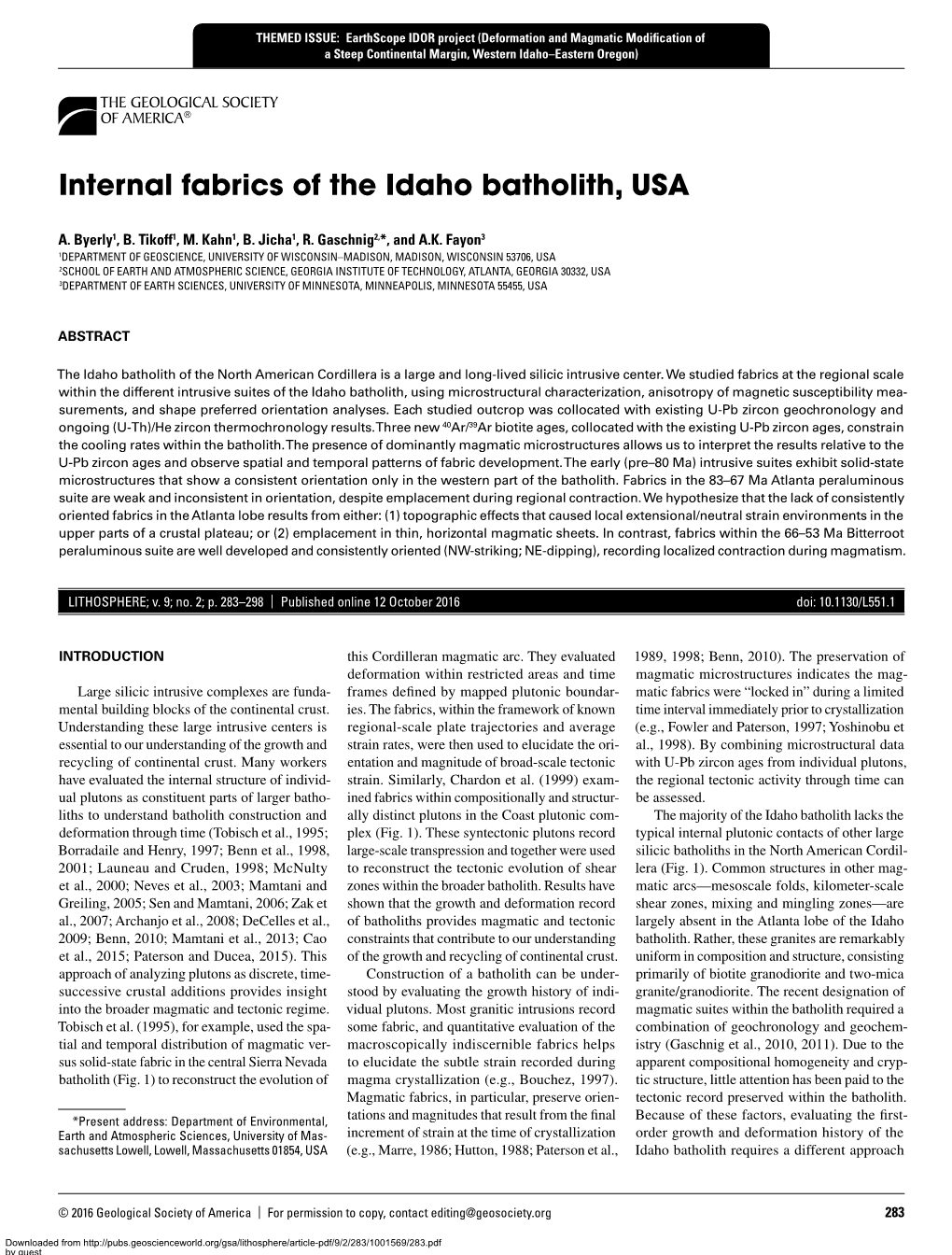 Internal Fabrics of the Idaho Batholith, USA