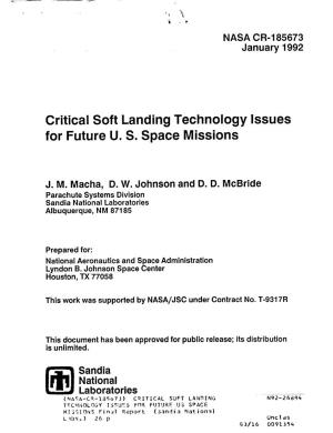 Critical Soft Landing Technology Issues for Future U. S. Space Missions
