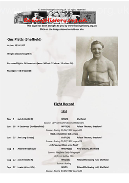 Fight Record Gus Platts (Sheffield)