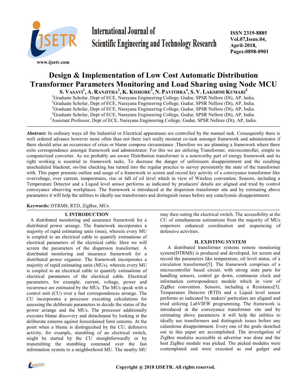 Design & Implementation of Low Cost Automatic Distribution Transformer Parameters Monitoring and Load Sharing Using Node