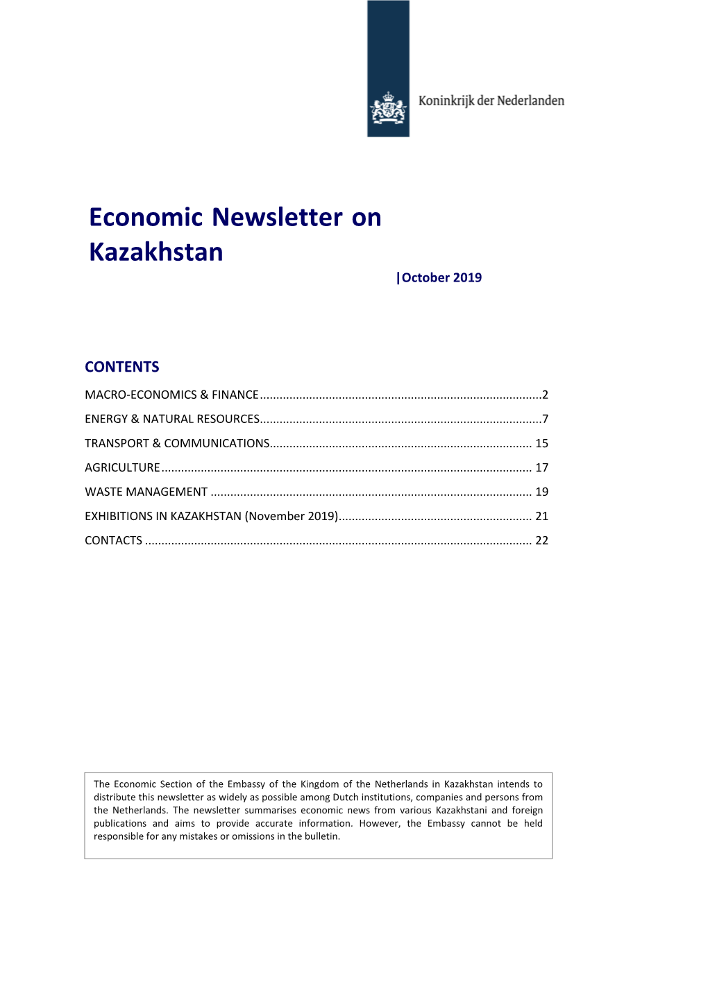 Newsletter Kazakhstan October 2019