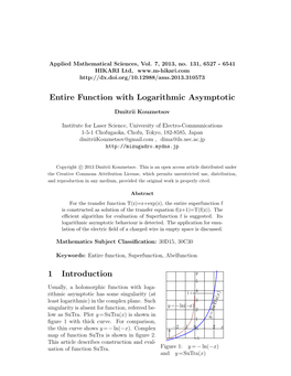 Entire Function with Logarithmic Asymptotic