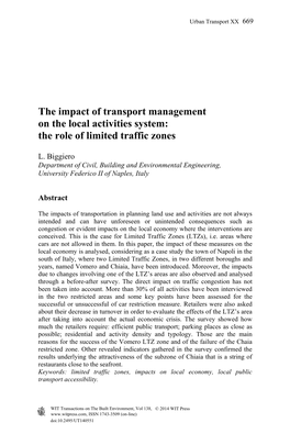 The Impact of Transport Management on the Local Activities System: the Role of Limited Traffic Zones