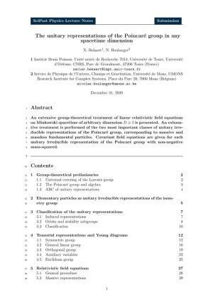 The Unitary Representations of the Poincaré Group in Any Spacetime Dimension Abstract Contents