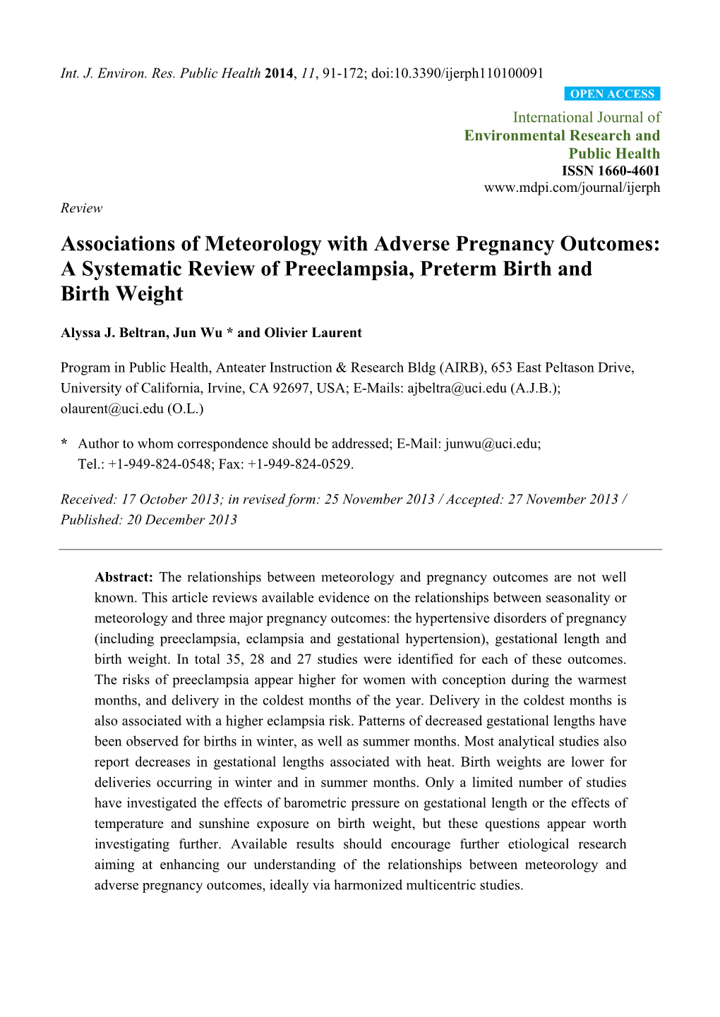 A Systematic Review of Preeclampsia, Preterm Birth and Birth Weight