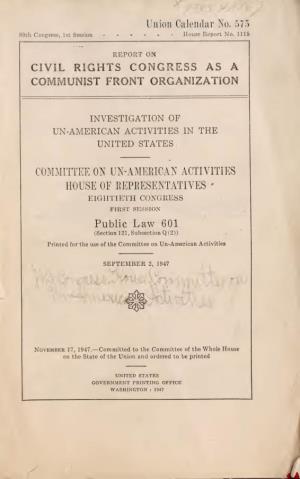 Report on Civil Rights Congress As a Communist Front Organization