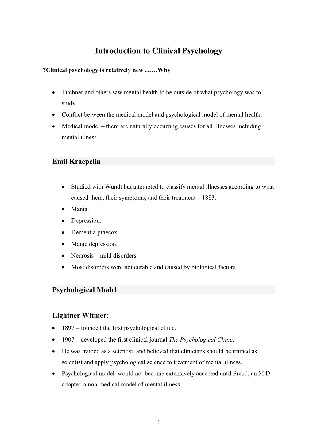 Introduction to Clinical Psychology