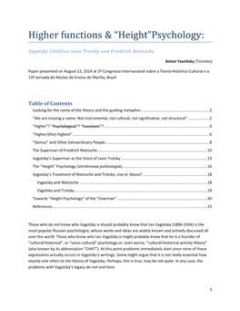 Higher Functions & “Height”Psychology