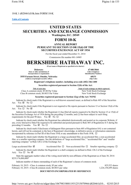 BERKSHIRE HATHAWAY INC. (Exact Name of Registrant As Specified in Its Charter)