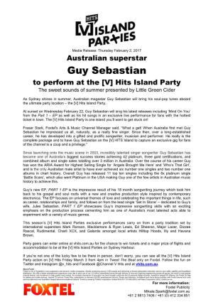 Guy Sebastian to Perform at the [V] Hits Island Party the Sweet Sounds of Summer Presented by Little Green Cider