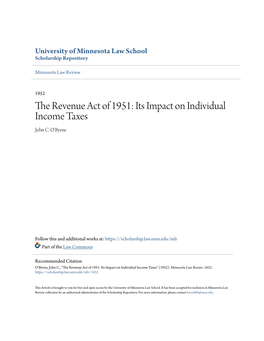 The Revenue Act of 1951: Its Impact on Individual Income Taxes John C