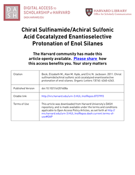 Chiral Sulfinamide/Achiral Sulfonic Acid Cocatalyzed Enantioselective Protonation of Enol Silanes