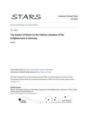 The Impact of Deism on the Hebrew Literature of the Enlightenment in Germany