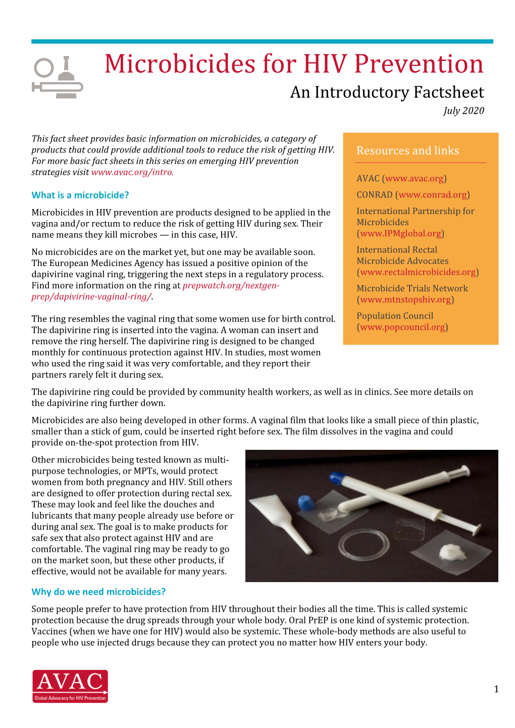 Microbicides for HIV Prevention an Introductory Factsheet July 2020
