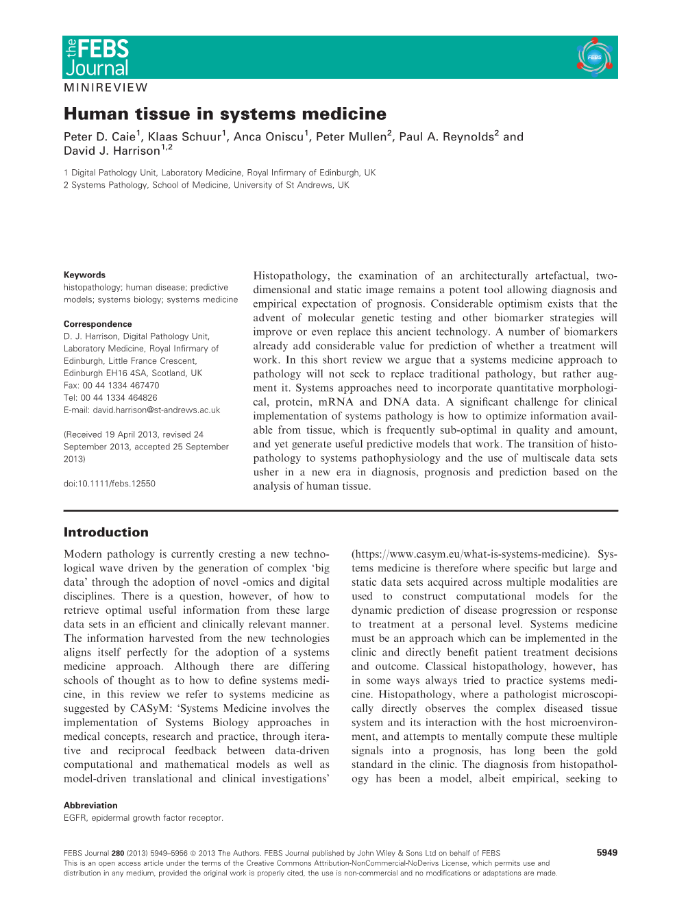 Human Tissue in Systems Medicine Peter D