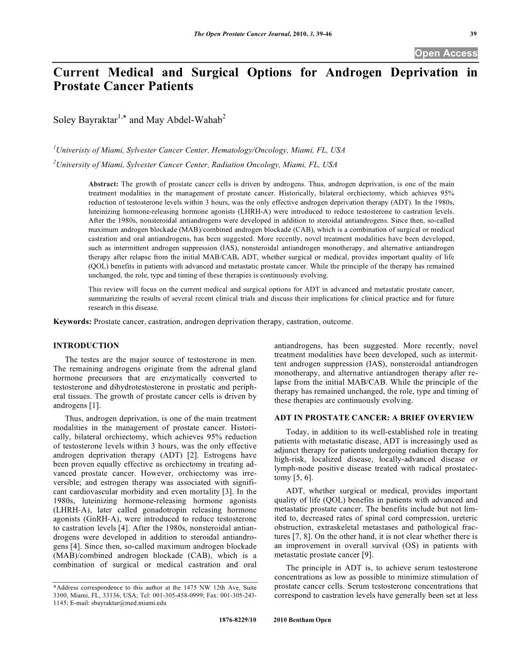 Current Medical and Surgical Options for Androgen Deprivation in Prostate Cancer Patients