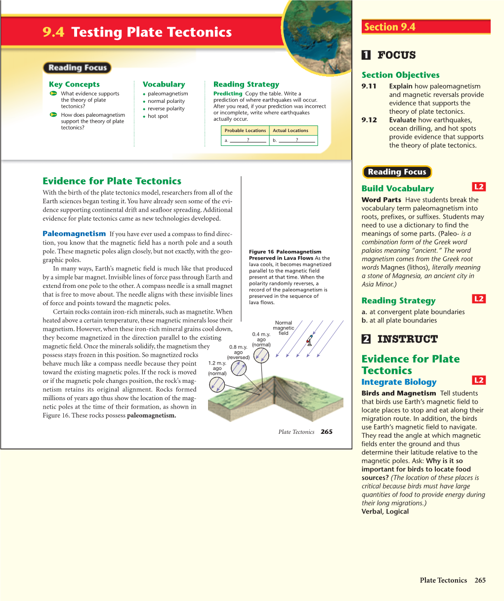 9.4 Testing Plate Tectonics Section 9.4