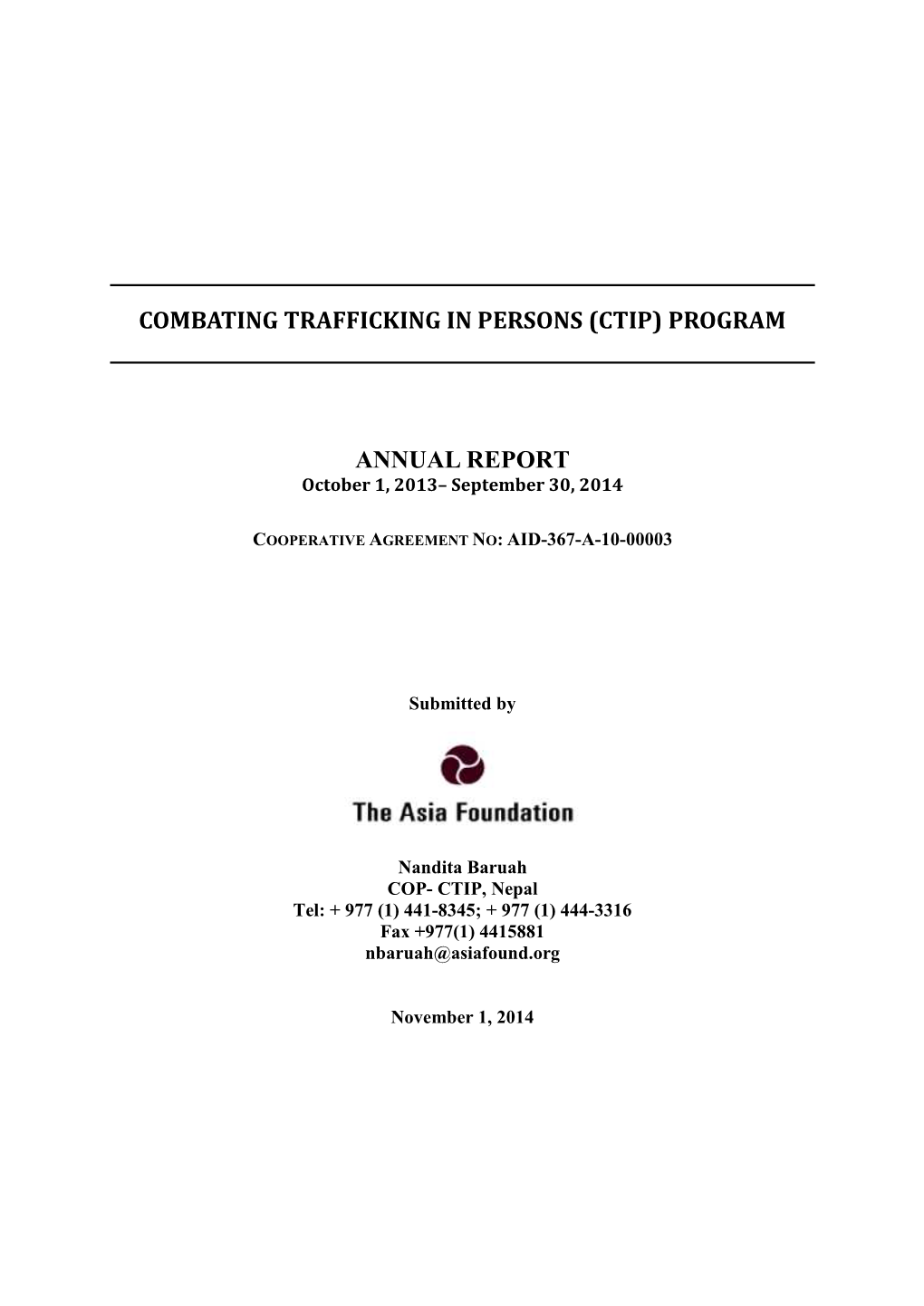 Combating Trafficking in Persons (Ctip) Program