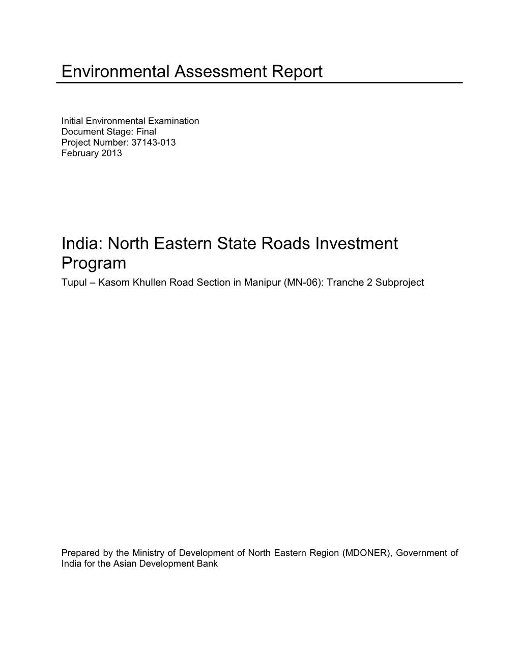 Environmental Assessment Report India: North Eastern State Roads