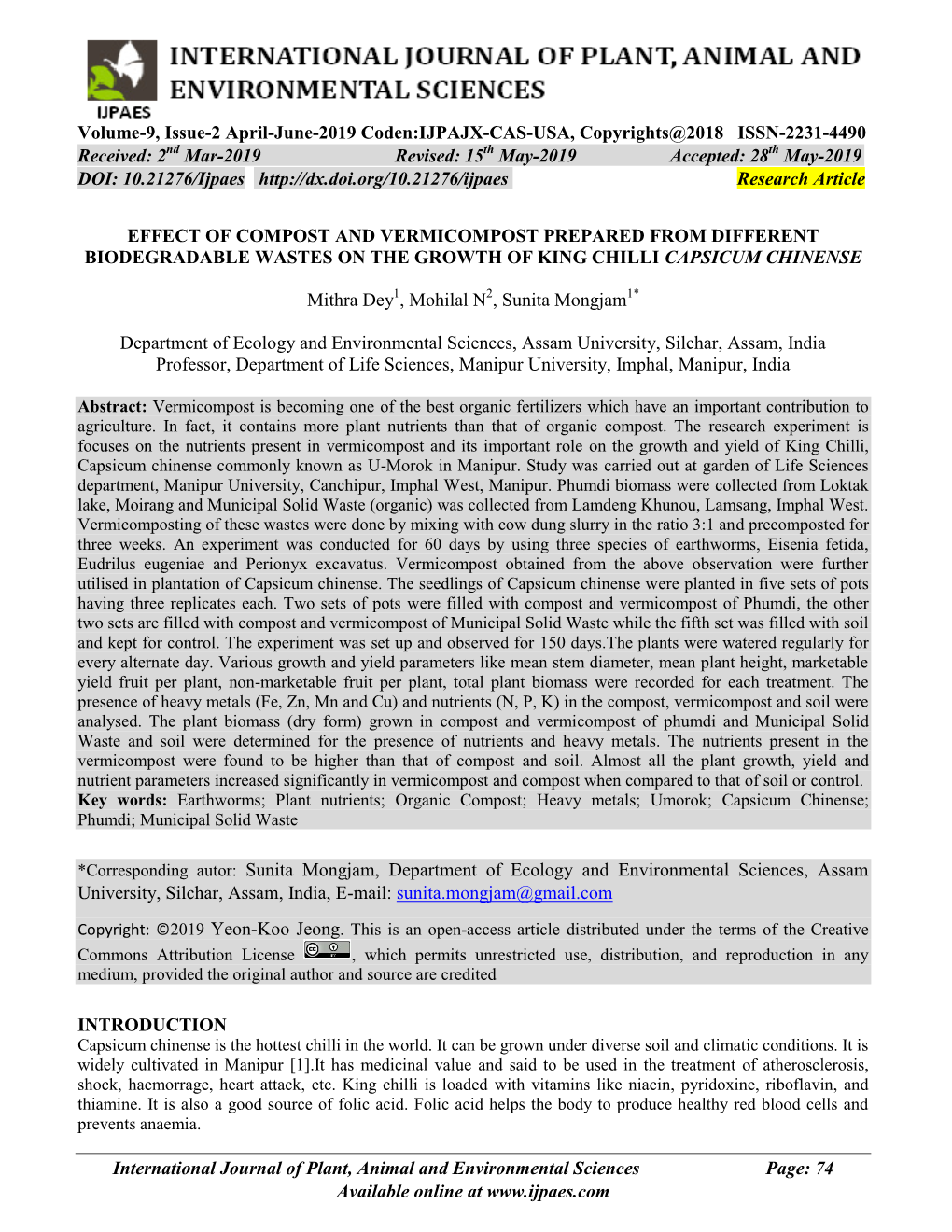 Effect of Compost and Vermicompost Prepared from Different Biodegradable Wastes on the Growth of King Chilli Capsicum Chinense